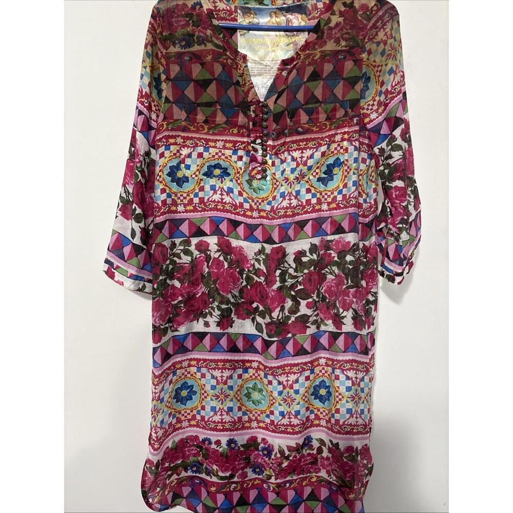 Pearls By Aratta Sz XS Pink Tunic Dress Floral Boho‎ Fairy Sheer Lightweight GEM